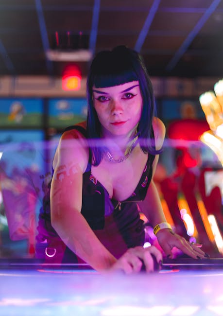 Exciting gaming environment with colorful lights and gaming tables