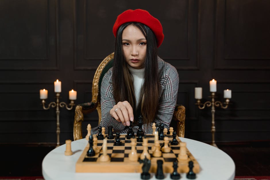 Female player engaged in strategic gameplay